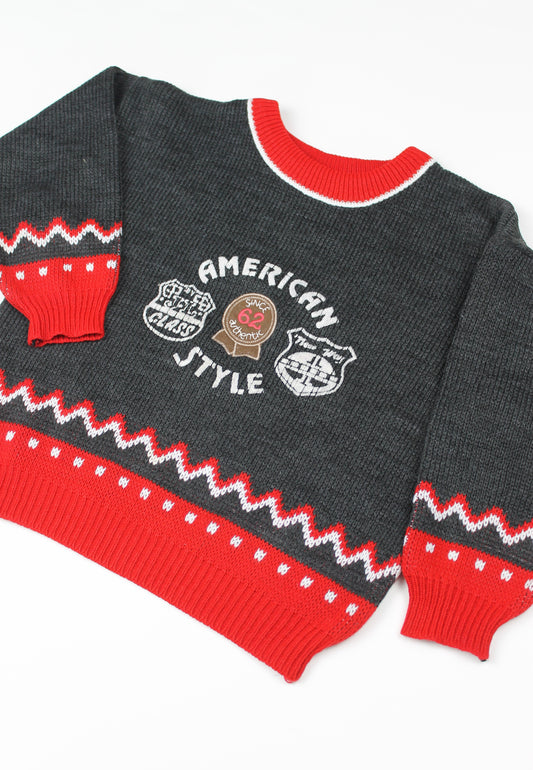 Pull en mailles vert et rouge vintage 4 ans