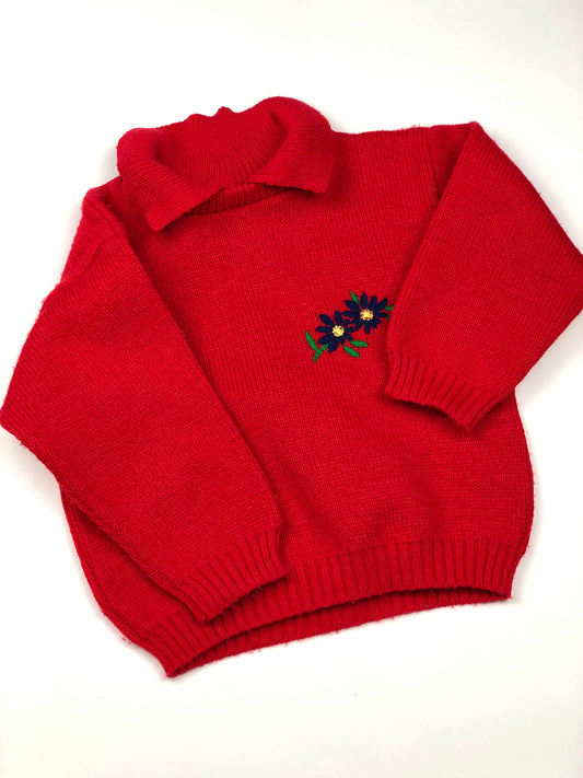 Pull en mailles rouge vintage 4 ans