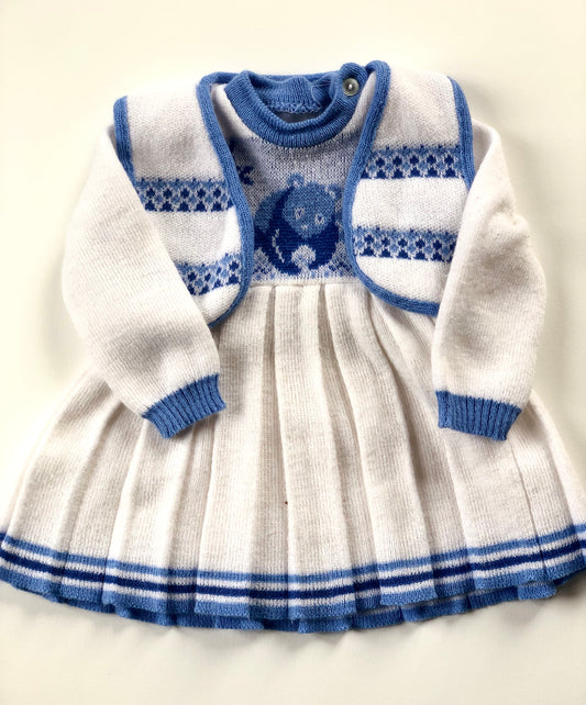 Robe et boléro en mailles vintage bleue et blanche 6 mois