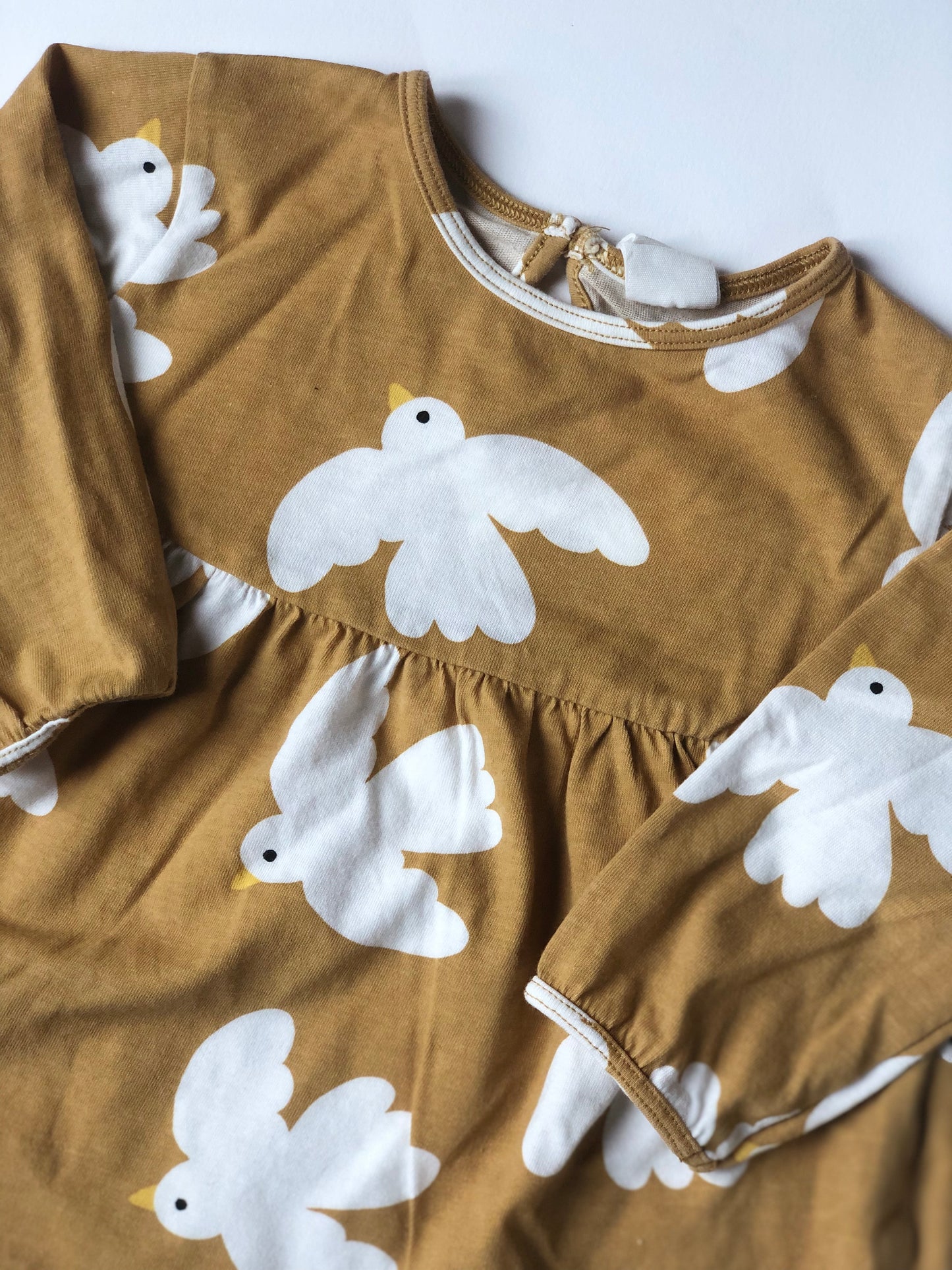 Robe manches longues oiseaux jaune/ocre H&M 6 mois