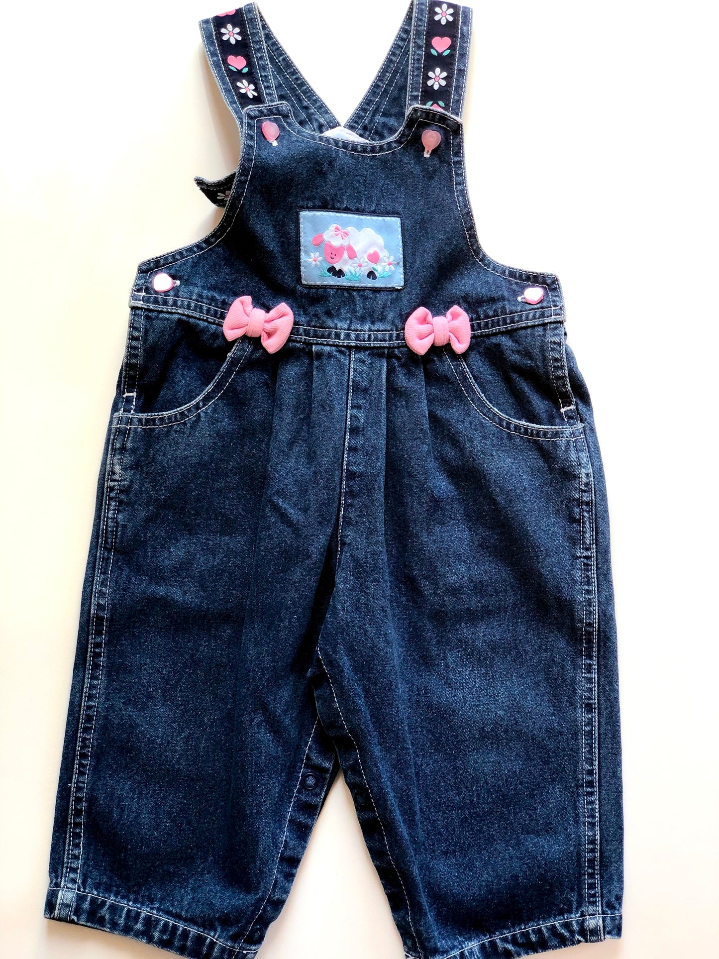 Salopette en jeans bleue et rose 12 mois