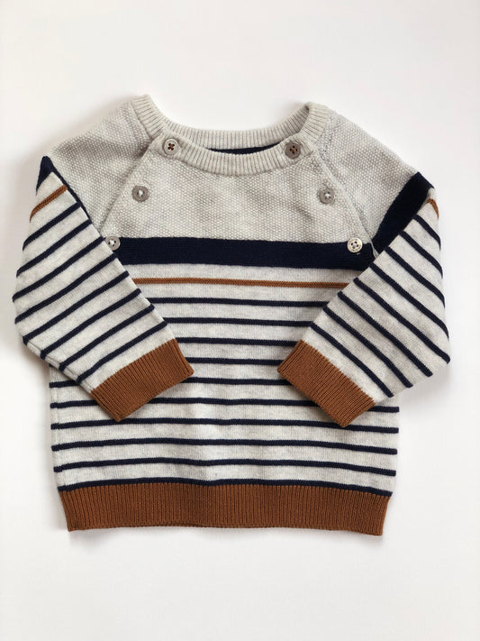 Pull rayé beige bleu marron Obaïbi 3 mois