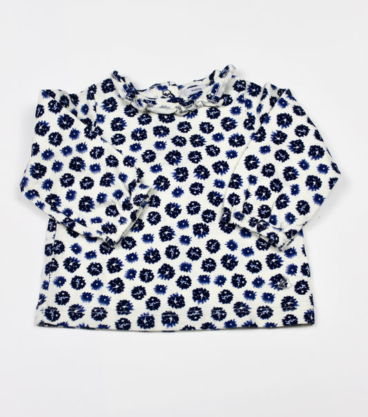 T-shirt manches longues à fleurs bleues Petit Bateau 6 mois