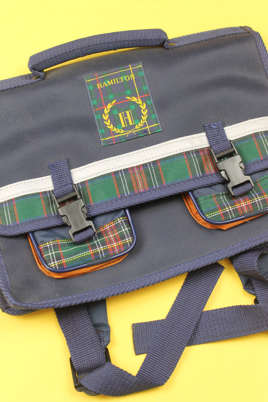 Cartable bleu et tartan vintage Hamilton