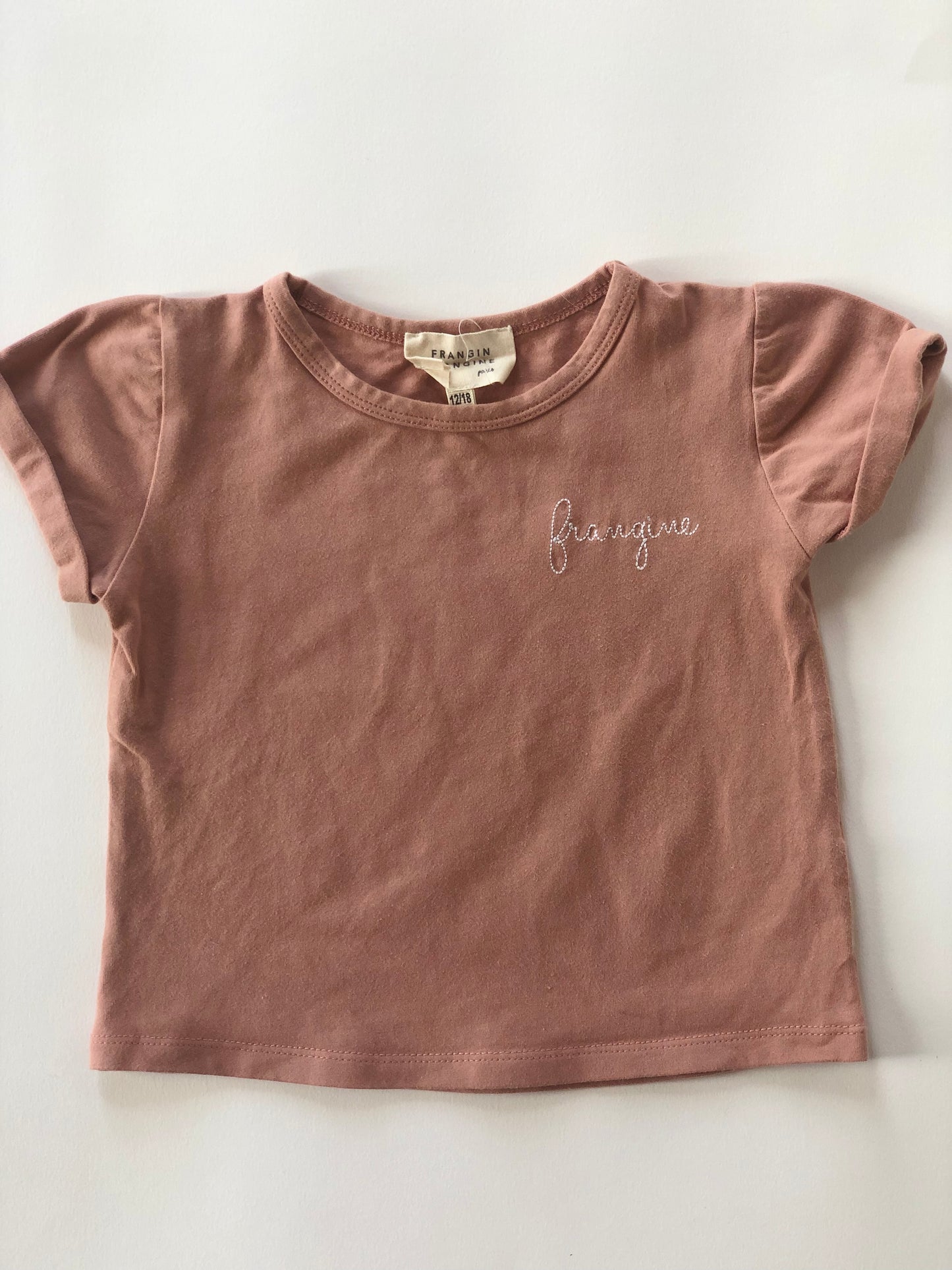 Tee-shirt manches courtes vieux rosé Frangin Frangine 12/18 mois