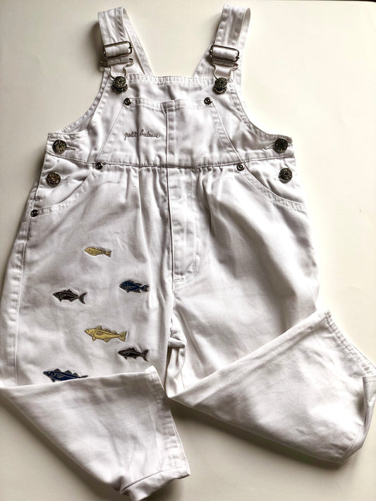 Salopette en denim blanche Petit Bateau vintage 2 ans