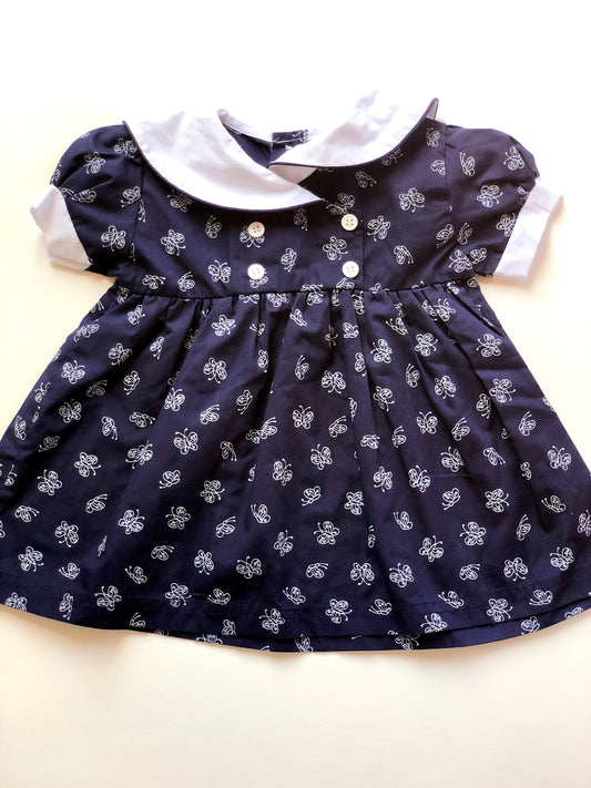 Robe vintage bleue motifs papillons 12 mois