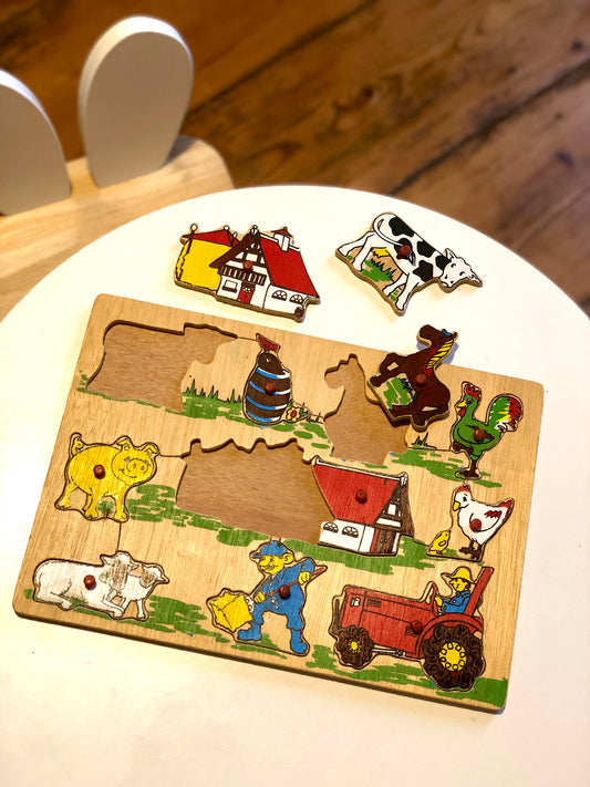 Puzzle d’encastrement « Ferme »  en bois vintage