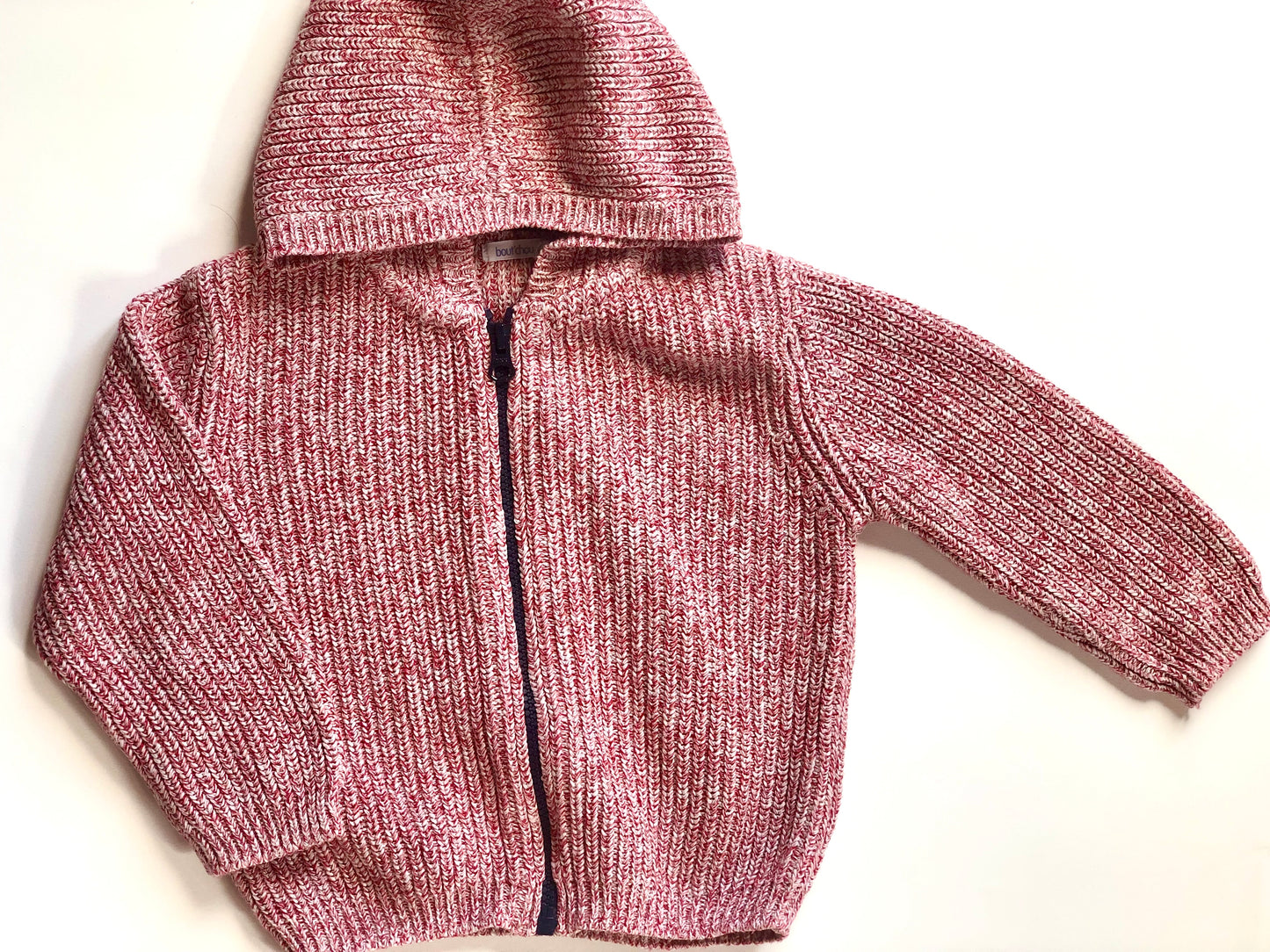 Gilet à capuche en mailles rouge Bout’chou 2 ans