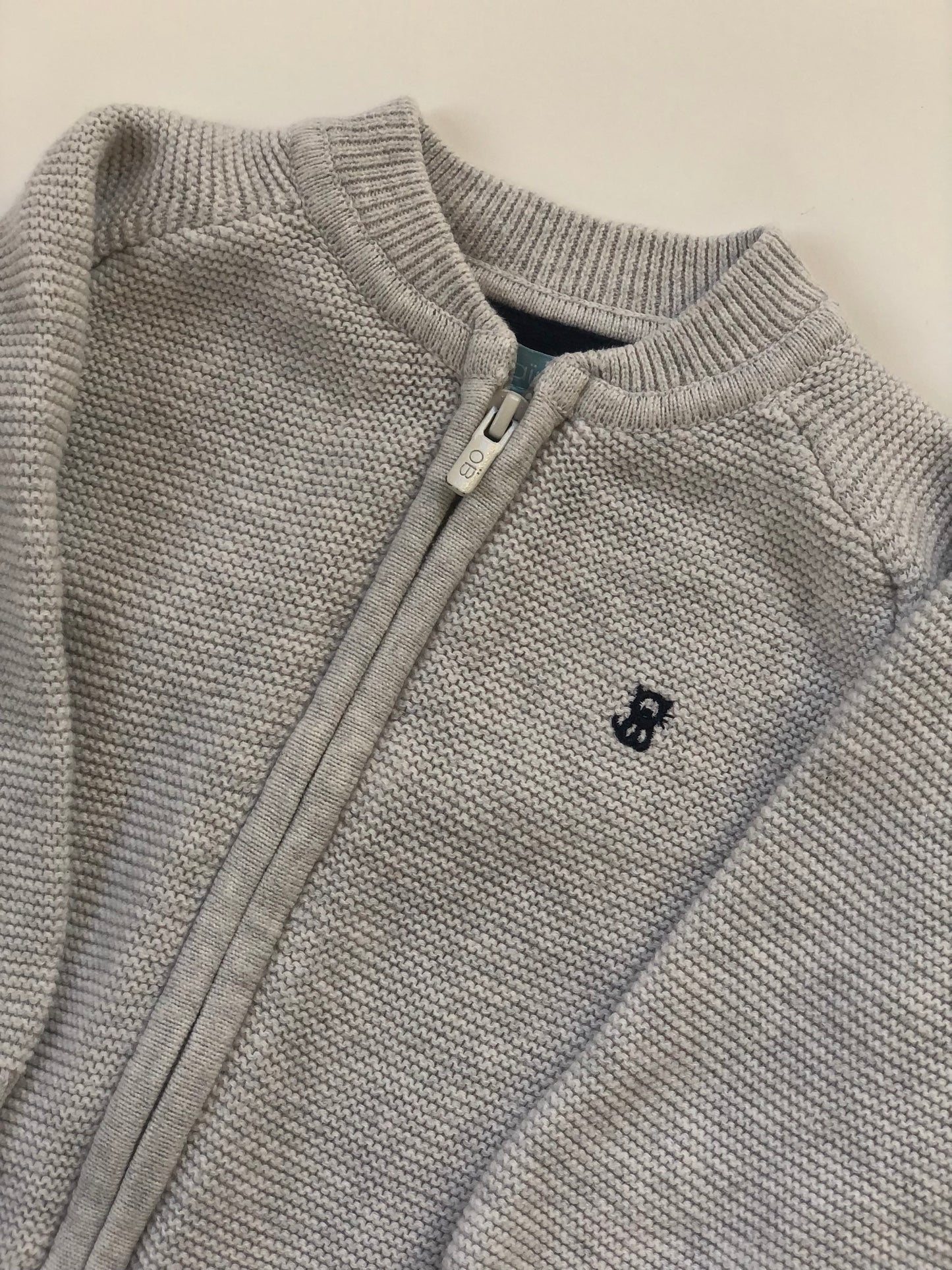 Gilet zip en mailles gris et bleu Obaïbi 6 mois