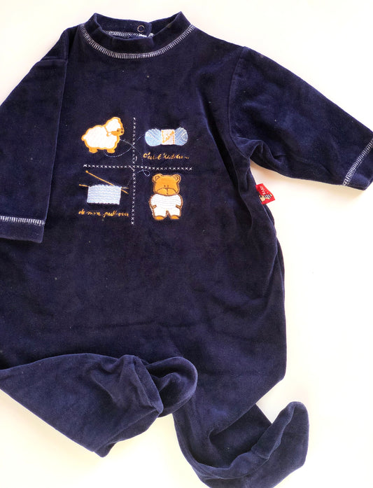 Pyjama en velours bleu nuit vintage Baby Love 12 mois