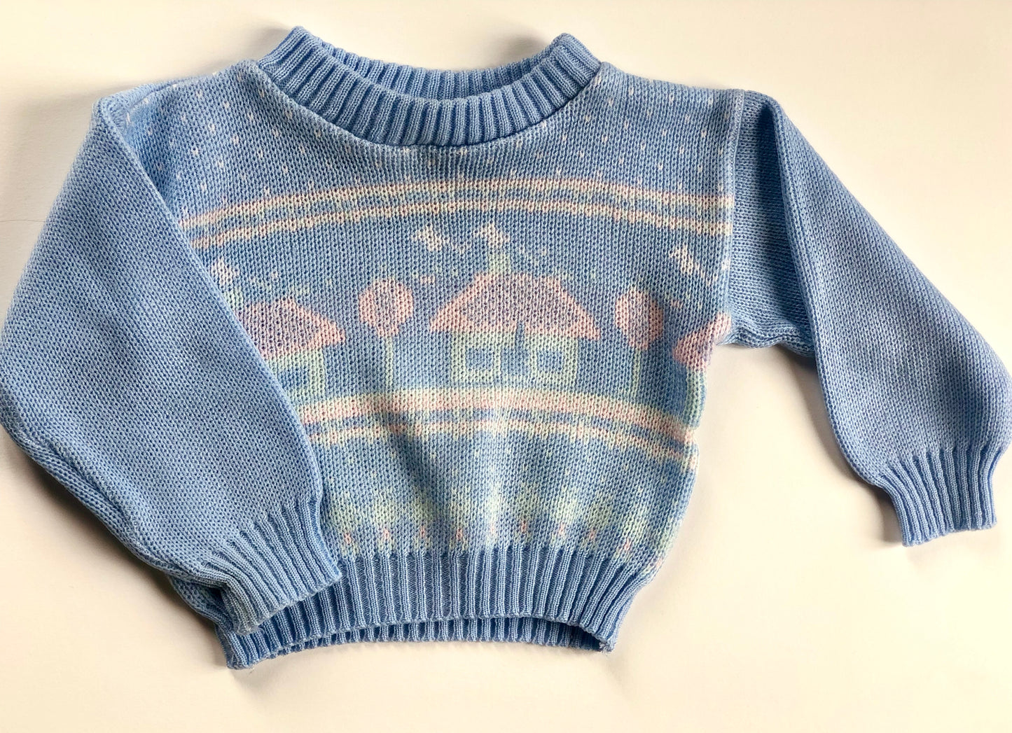 Pull en mailles vintage bleu et rose 18 mois