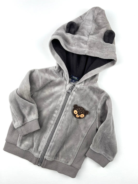 Veste à capuche en velours grise Kiabi 6 mois