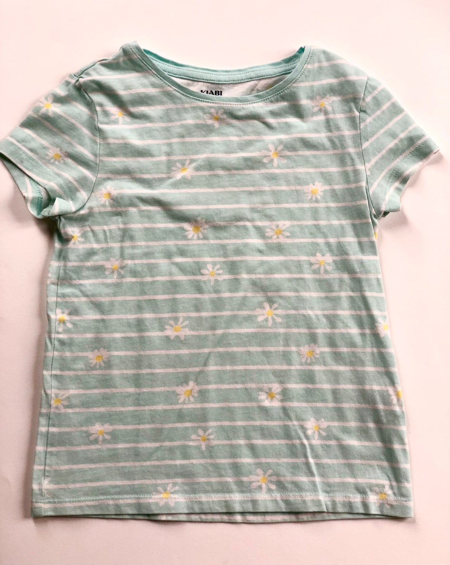 T-shirt rayé à fleurs vert d’eau Kiabi 6 ans