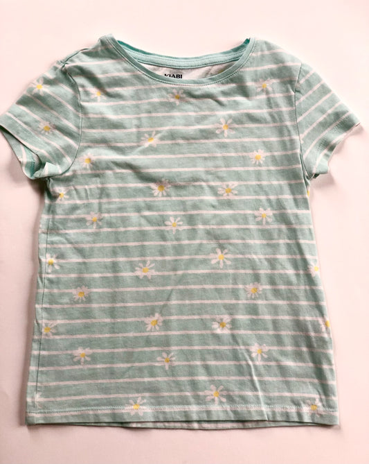 T-shirt rayé à fleurs vert d’eau Kiabi 6 ans