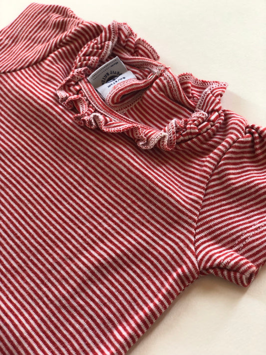 Tee-shirt manches courtes avec col rayé blanc et rouge Petit Bateau 6 mois