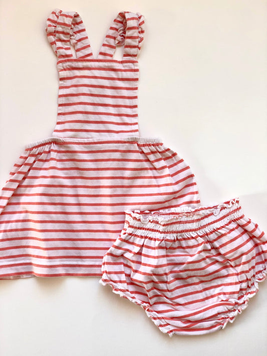 Ensemble Robe et Bloomer rayés blanc et rose Bouchara 6 mois