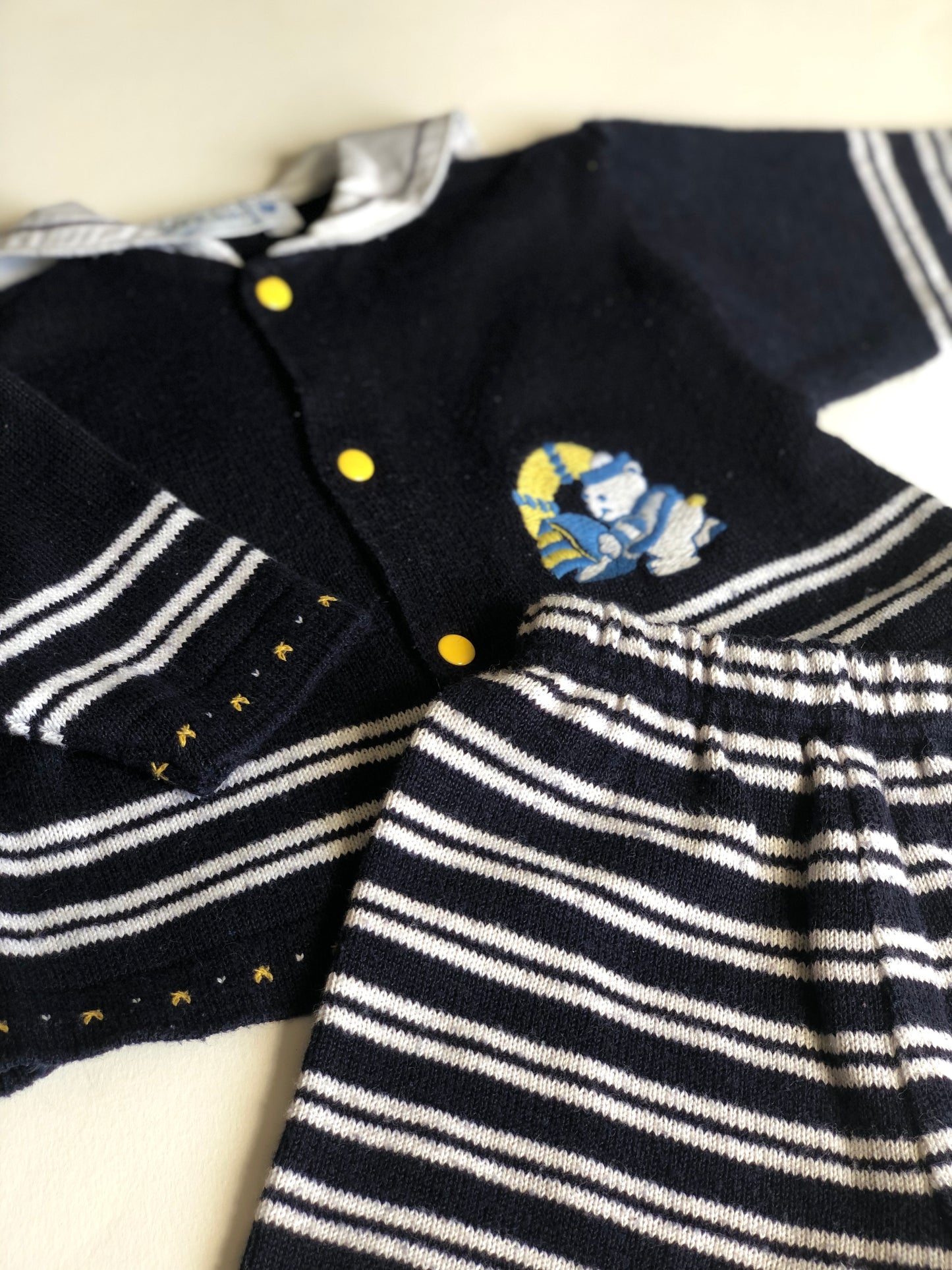 Ensemble en mailles vintage marin Clayeux 6mois