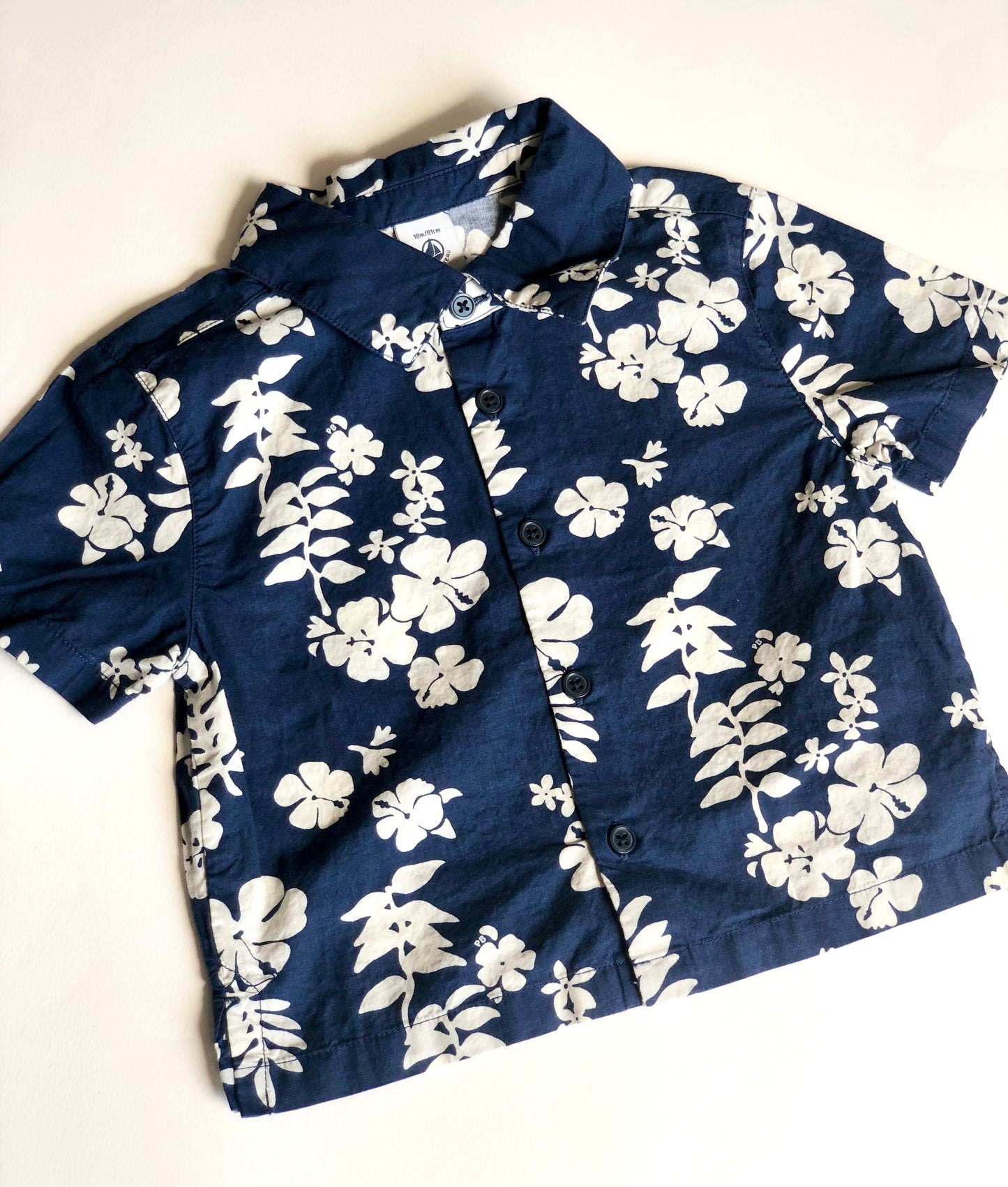 Chemise à fleurs bleu marine Petit Bateau 18 mois