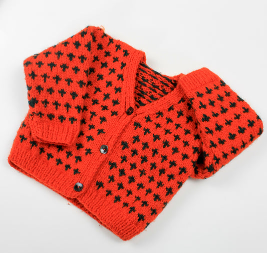 Gilet épais en mailles rouge et noir vintage 18 mois