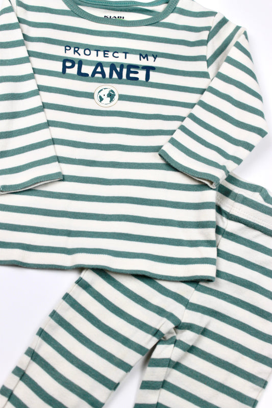 Pyjama deux pièces vert et blanc Kiabi 12 mois