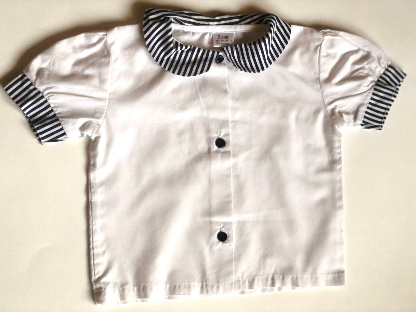 Chemisier vintage blanc et bleu 2 ans